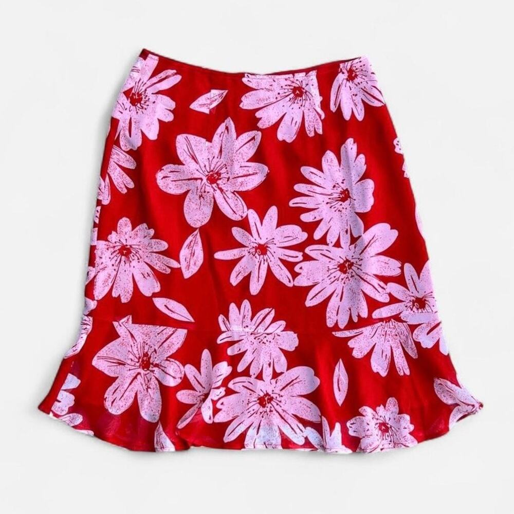 Carol Anderson California Vintage Red and White Floral 100% Silk Skirt
